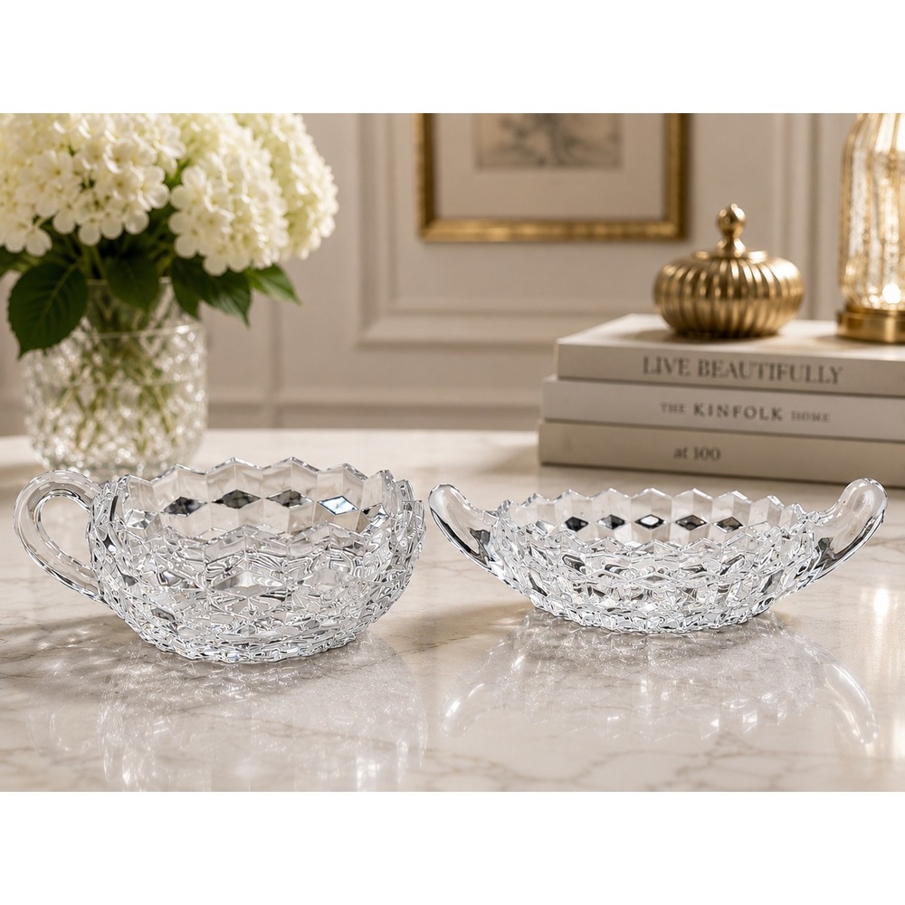 Set- Fostoria American Clear Handled Nappy & Relish Boat/Dish